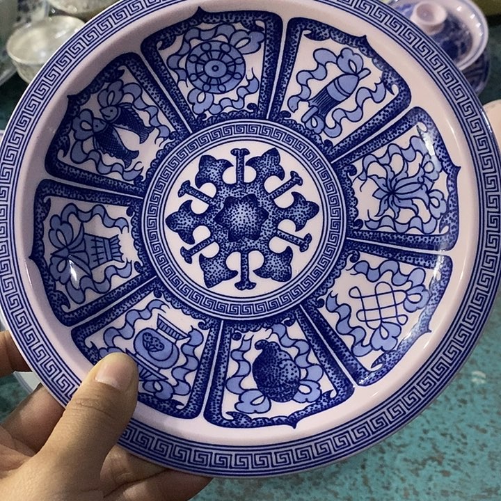 摆件陶7.5寸青花花八宝壶承