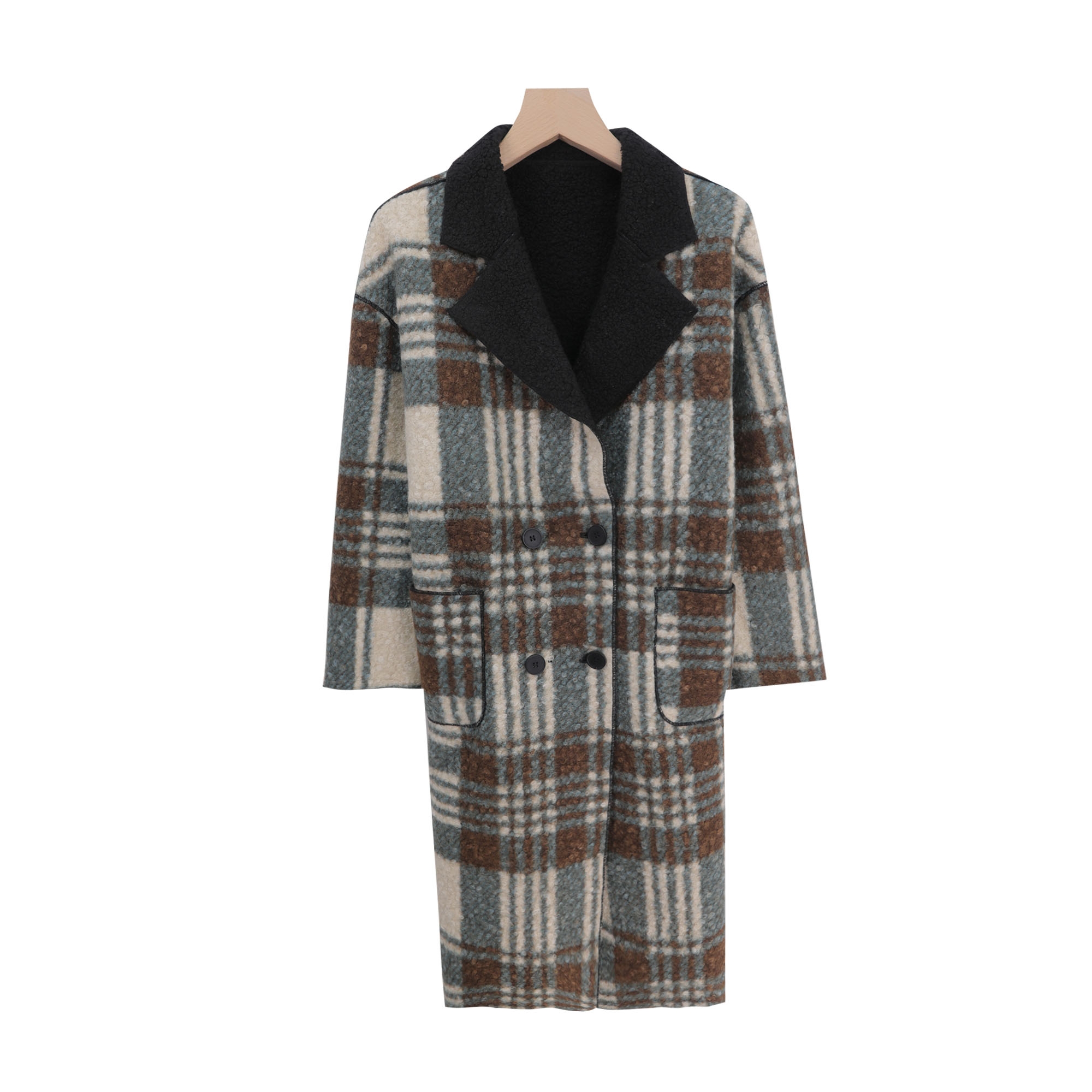 复古格纹双排扣时尚洋气高级感外套X27722