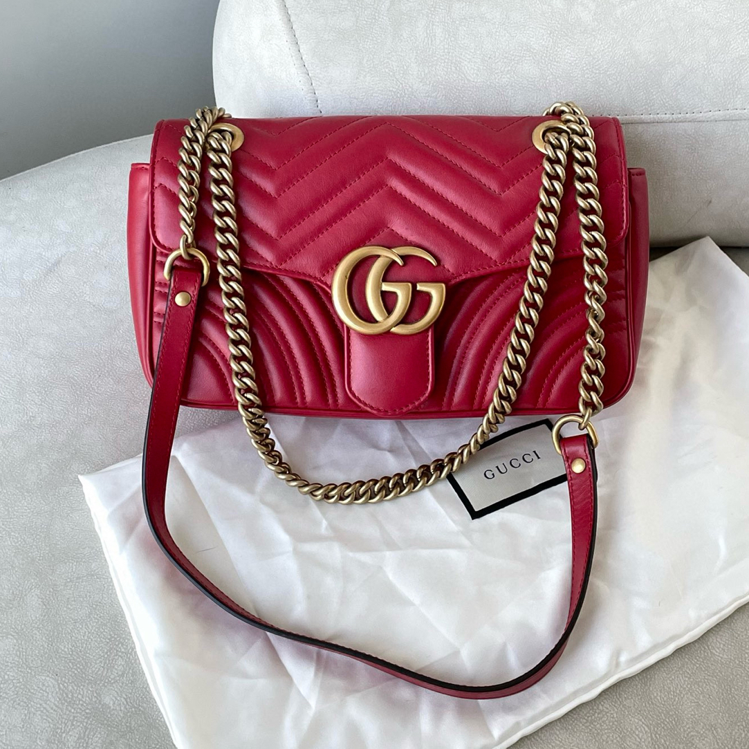 99新 GUCCI/古驰 红色marmont26肩背包JM2-6976