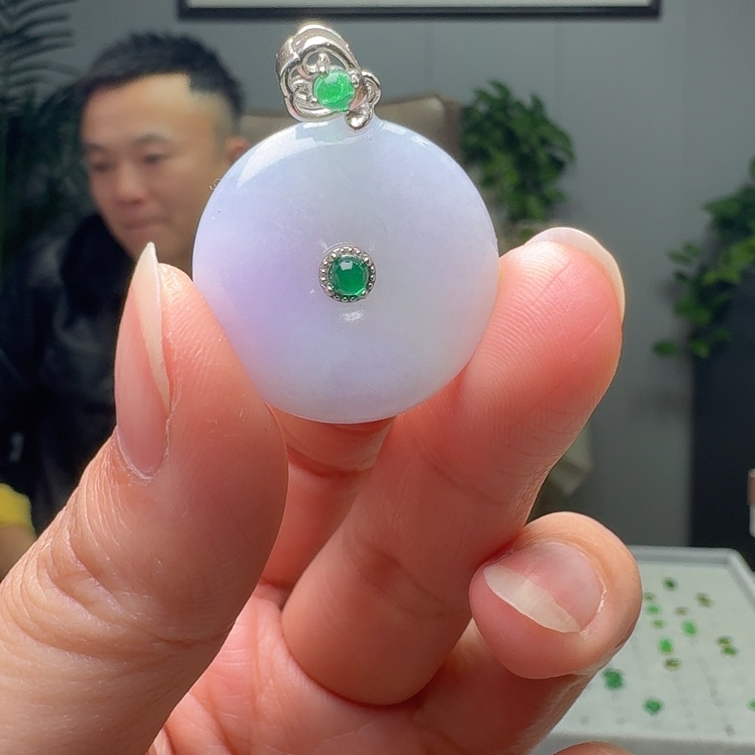 翡翠银S925镶嵌吊坠(不含链)天然
