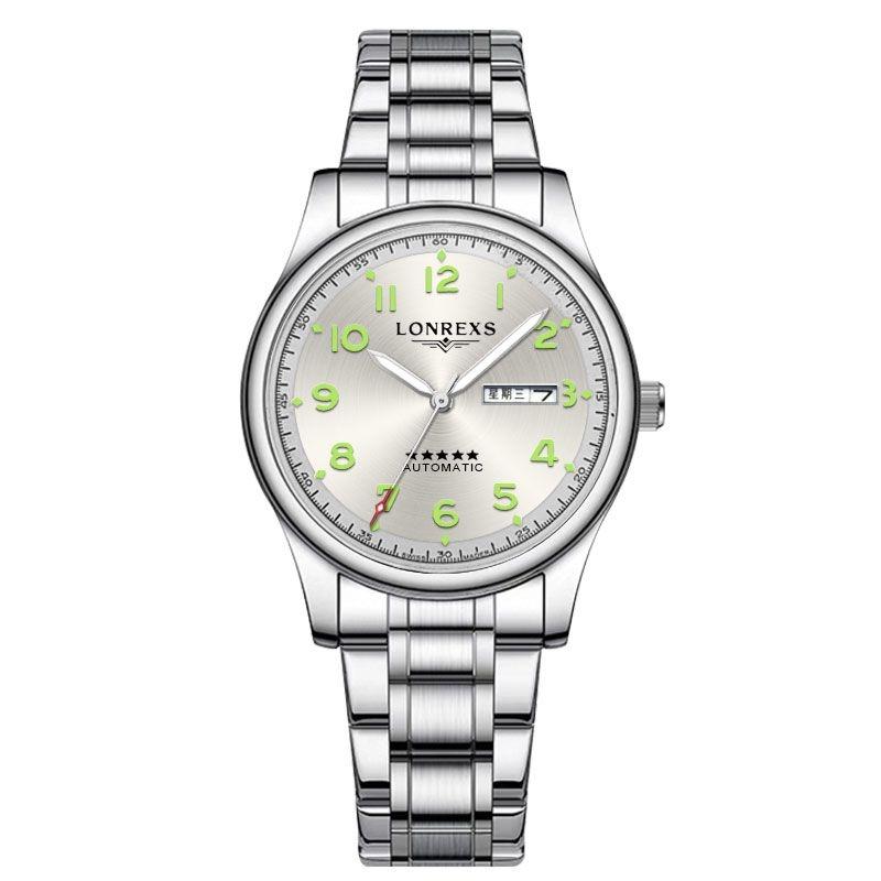 全新未使用LONREXS/五星上将灰/表径41mm男士经典全自动腕表9X