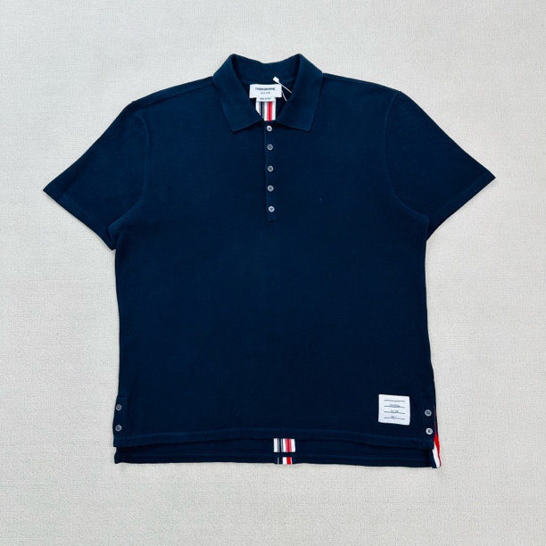 95新 THOMBROWNE 三色织带短袖Polo/4码/WL1711