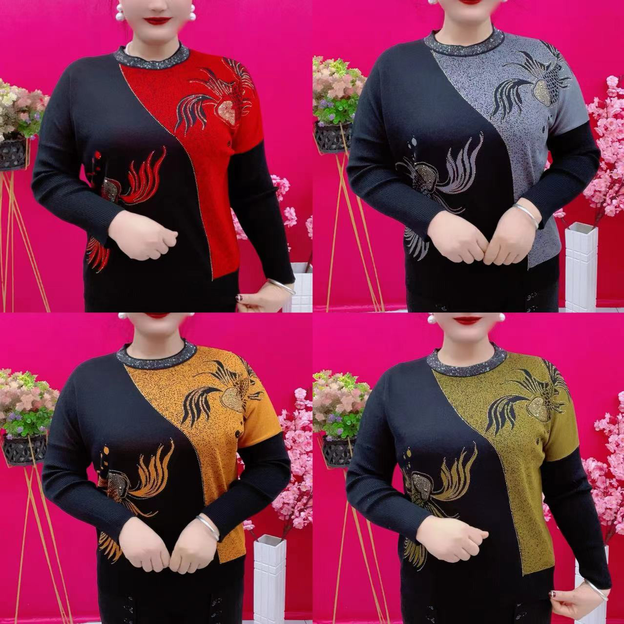 新款时尚洋气百搭金鱼焦麻针织衫