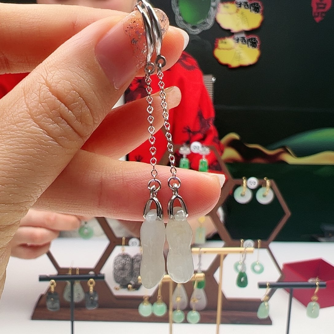 翡翠耳饰银S925镶嵌天然翡翠耳饰银s925镶嵌