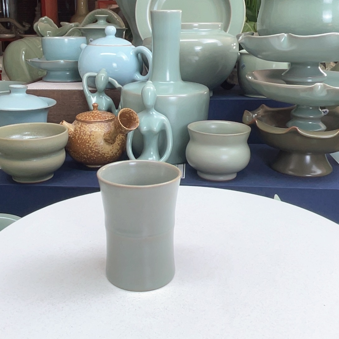 汝州汝瓷全手工竹节杯