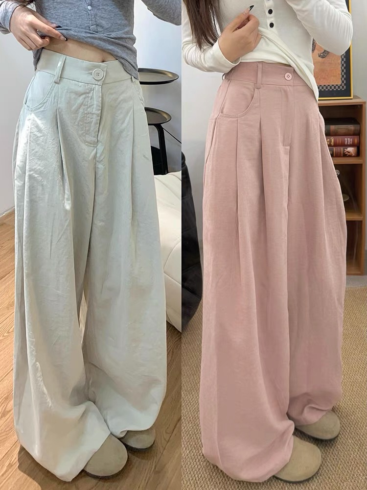 【现货+运费险+包边】西装奶油阔腿裤奶芙薄款女百搭长裤