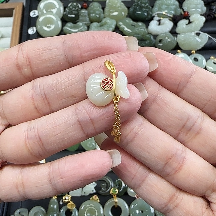 和田玉银S925镶嵌吊坠(不含链)