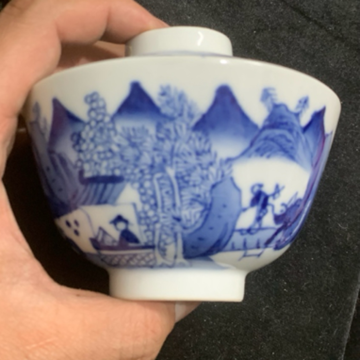 景德镇老瓷厂库存货 青花山水盖碗 容量150左右CC