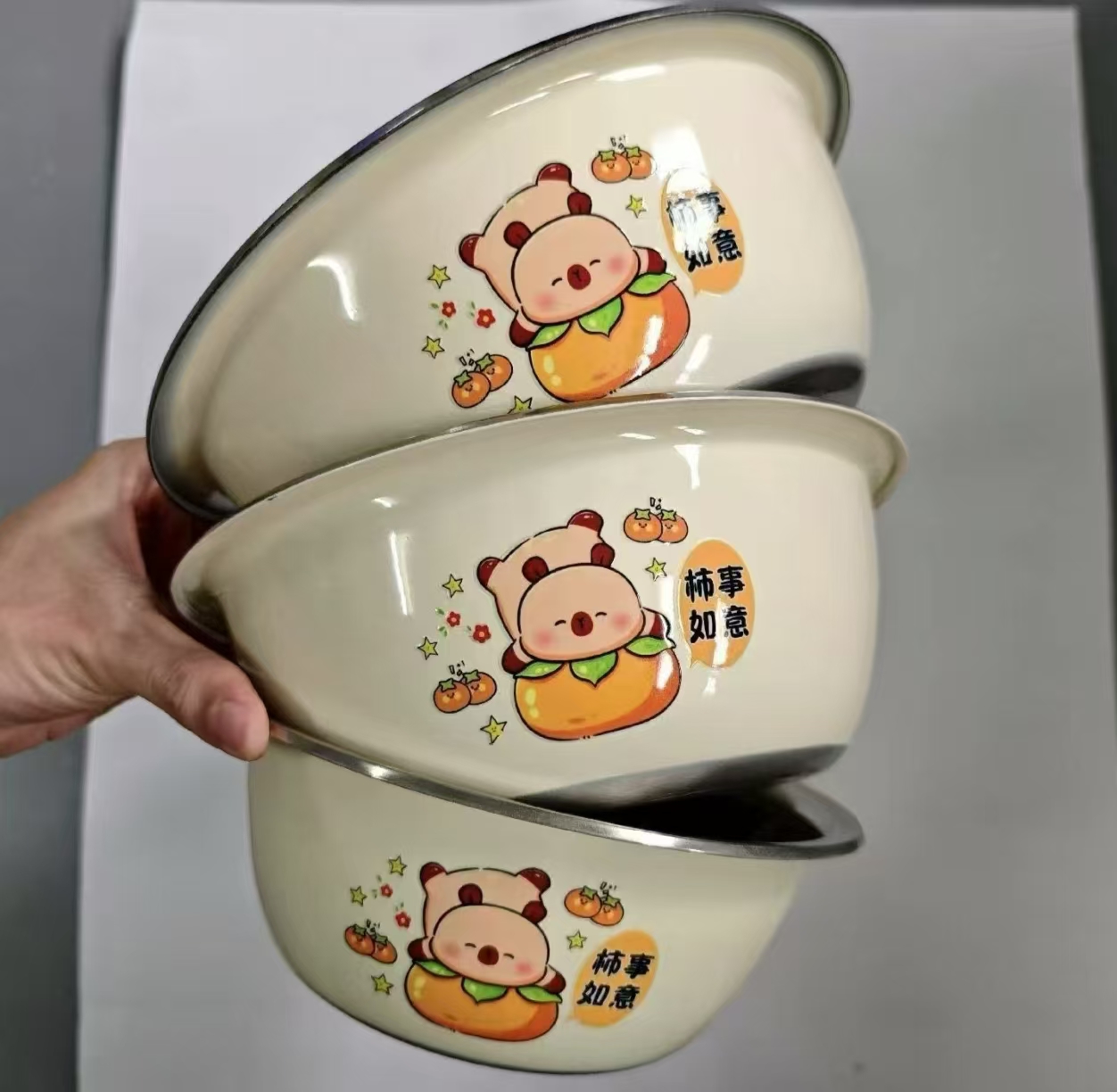 【拍一发三】柿柿如意主题不锈钢套盆加厚三层钢洗菜拌面烘培汤碗