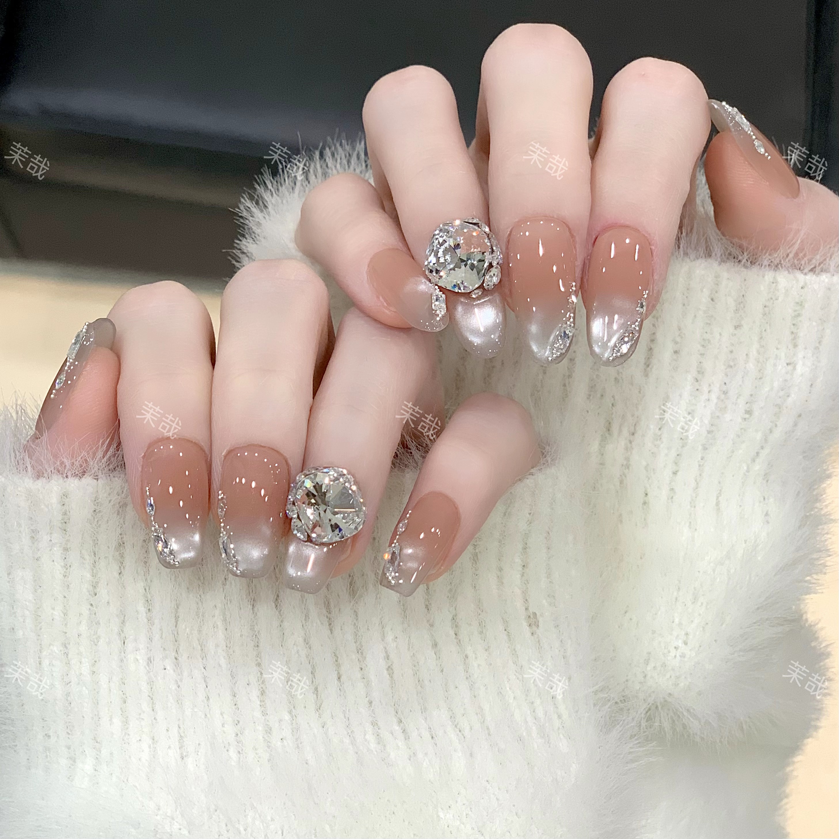 茉哉现货【冷月冰心】纯手工定制美甲拆卸穿戴甲A4283