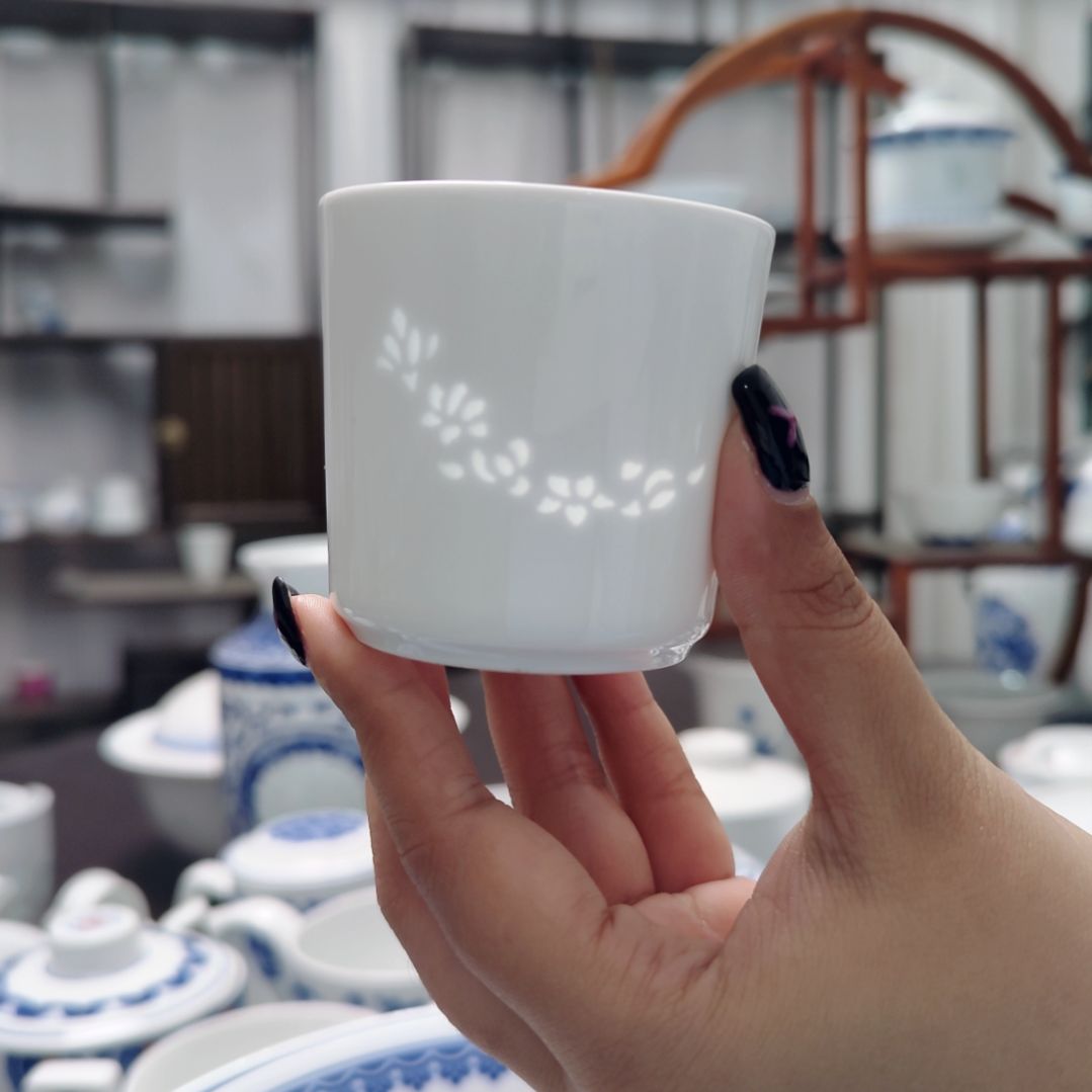 陶瓷玉兰花茶水杯两只装