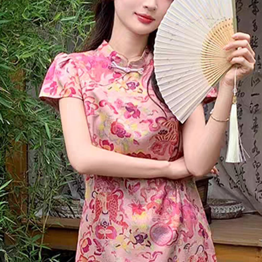 夏季新中式国风复古印花盘扣短袖设计减龄优雅气质T恤女上衣1724