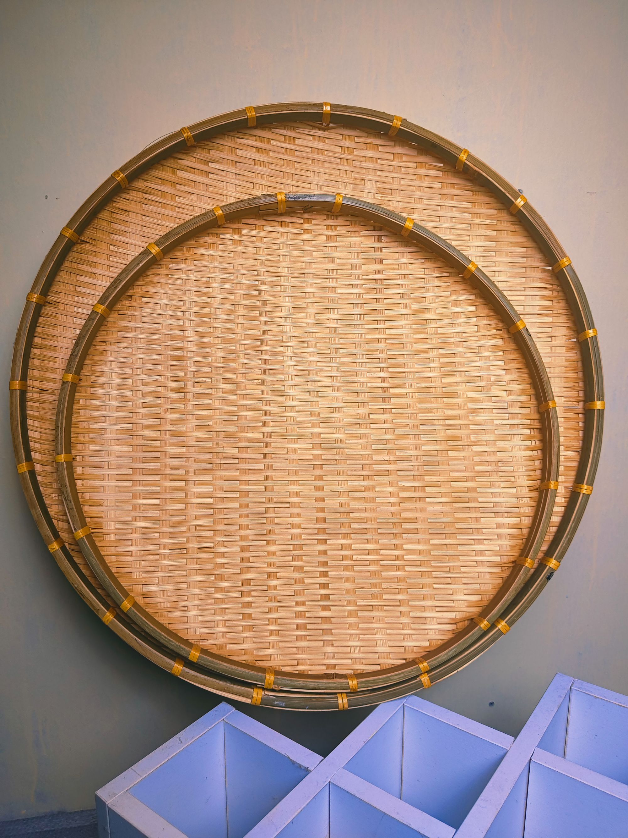 家用纯手工非遗手工制品竹编烟熏款无孔晾晒盘50.60公分