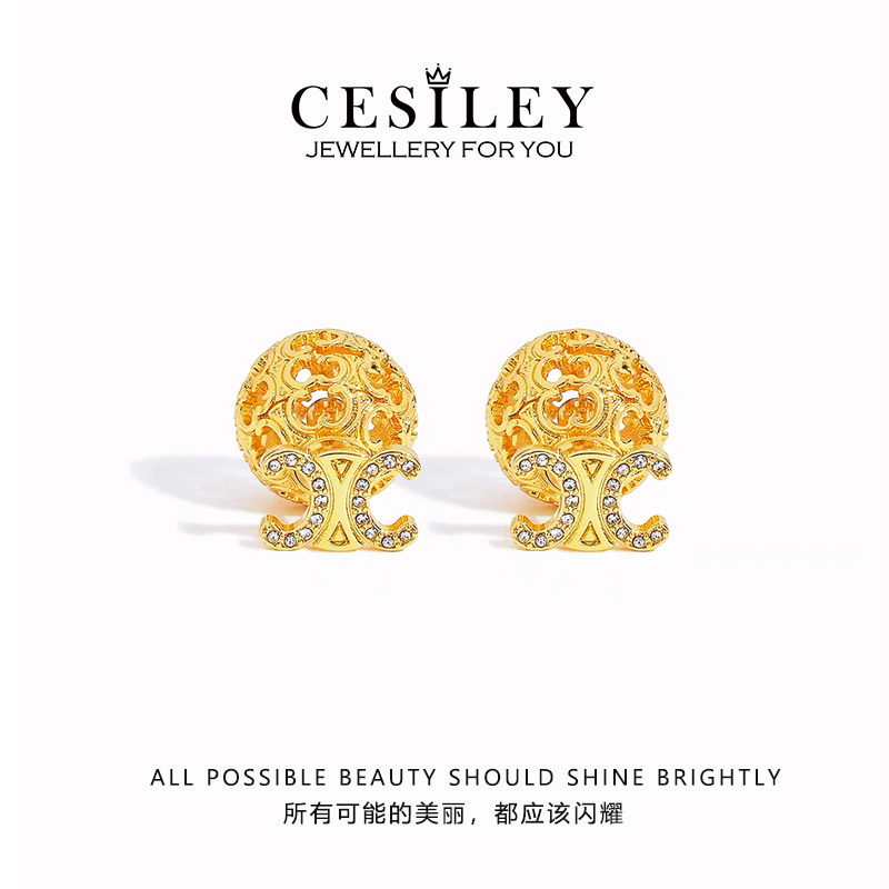 铜合金耳饰 复古立体镂空雕花耳钉DTA1010