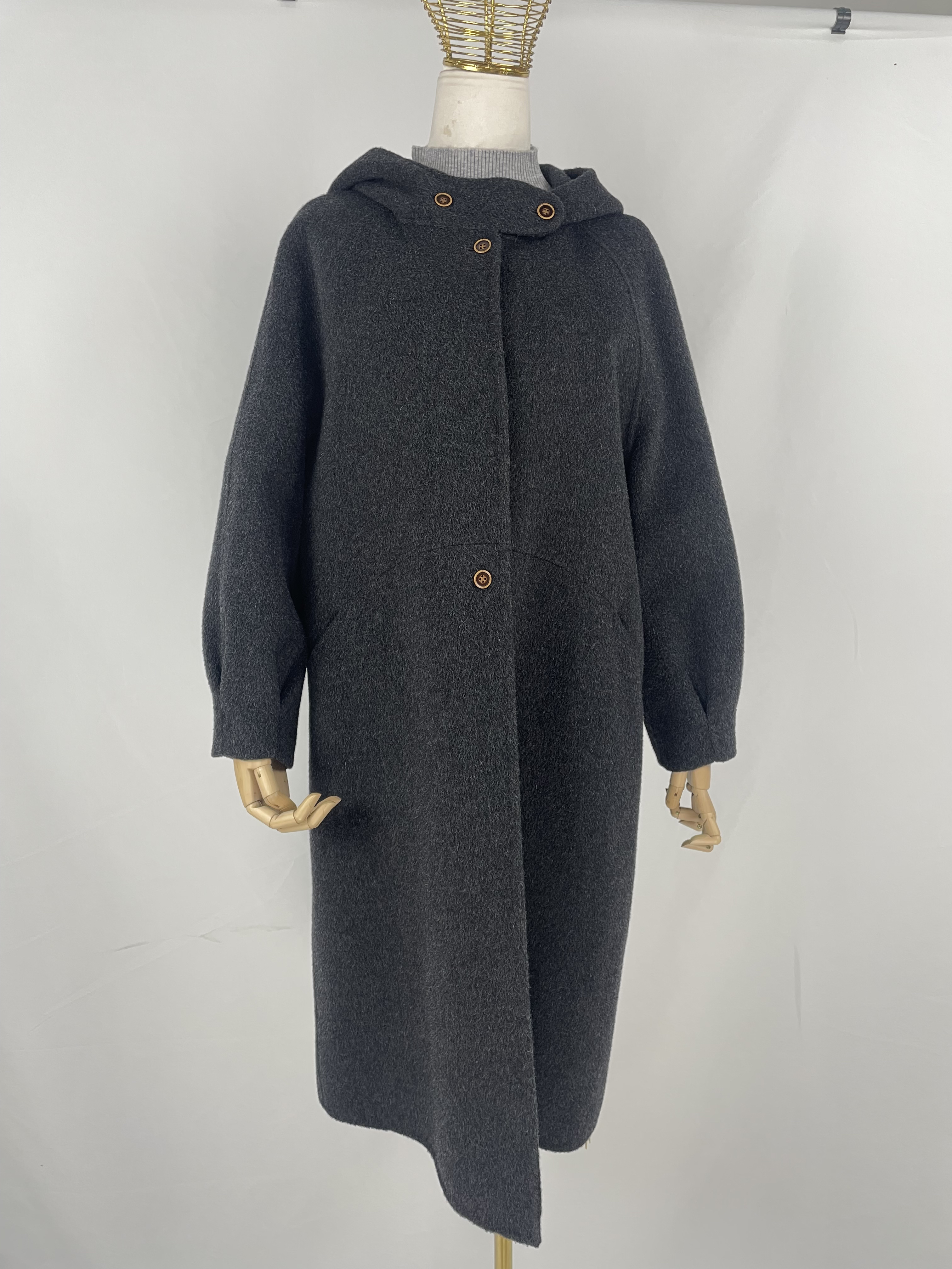 秋冬韩版双面呢连帽长款宽松牦牛绒桑蚕丝加厚保暖气质大衣