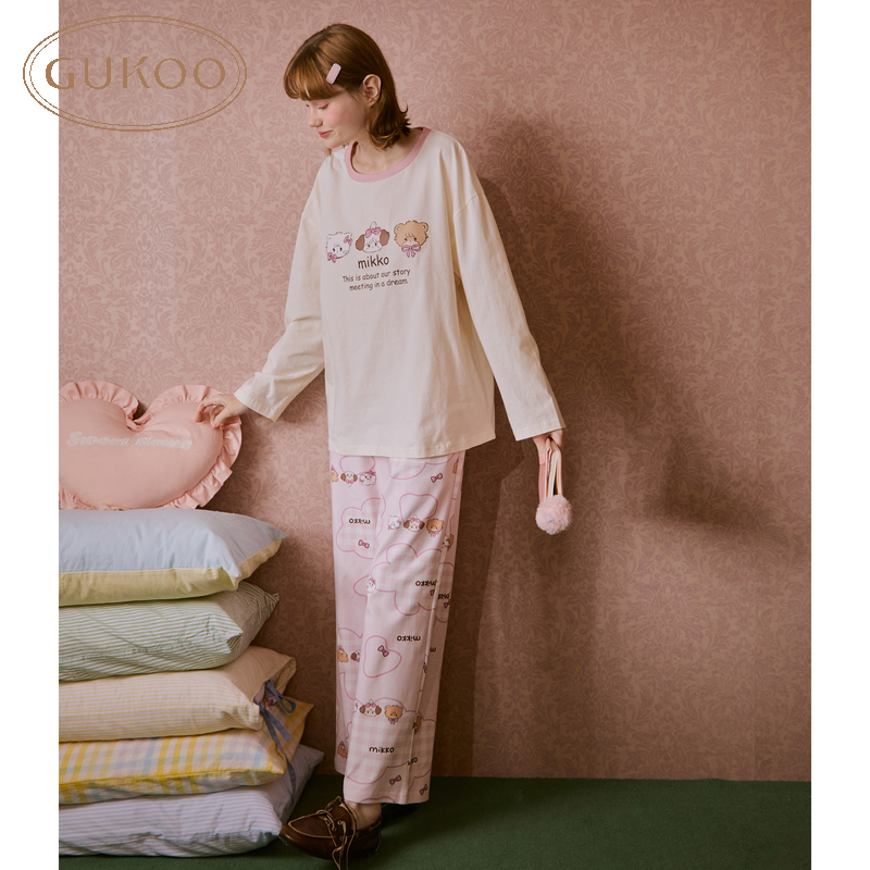 【Gukoo/果壳】mikko联名甜美可爱春秋长袖可外穿女士家居服套装