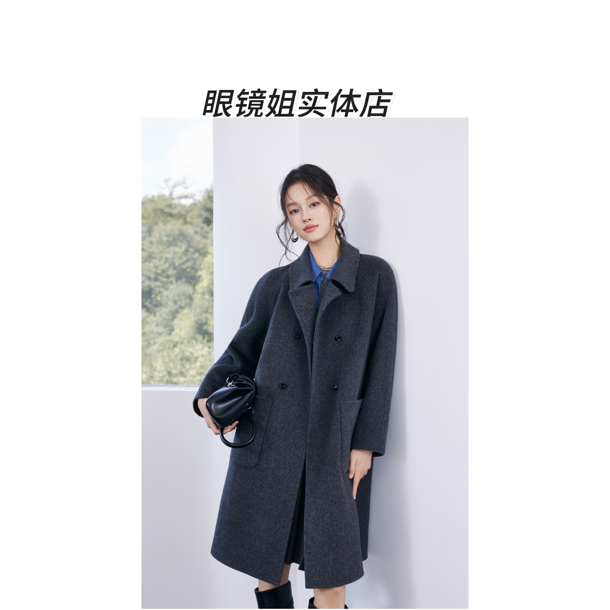 高端100%绵羊毛双面羊毛大衣女中长款赫本风