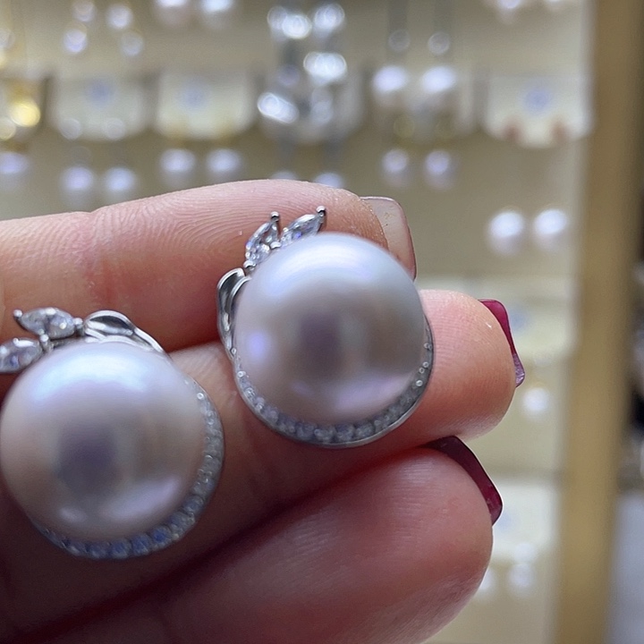 淡水珍珠耳饰银S925镶嵌