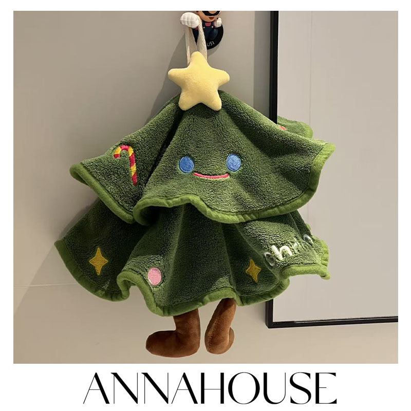 ANNAHOUSE圣诞擦手巾可挂式新款加厚珊瑚绒吸水刺绣双层擦手巾YS