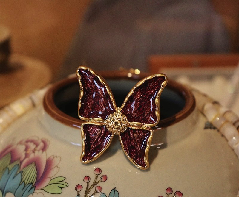 铜合金珐琅耳饰 「紫蝴蝶」中古秀款耳钉