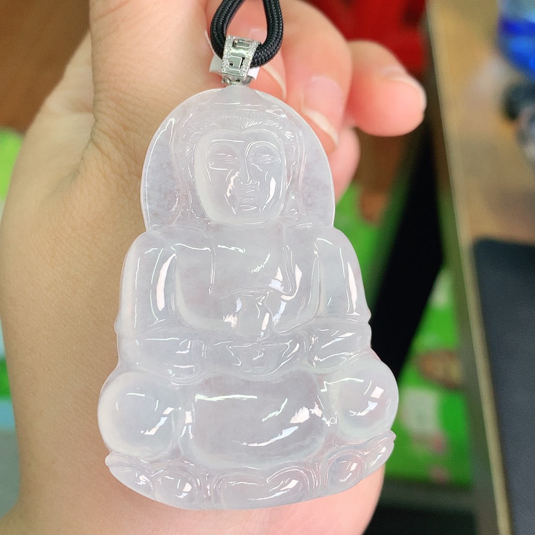 翡翠颈饰18K金镶嵌冰胶大观音