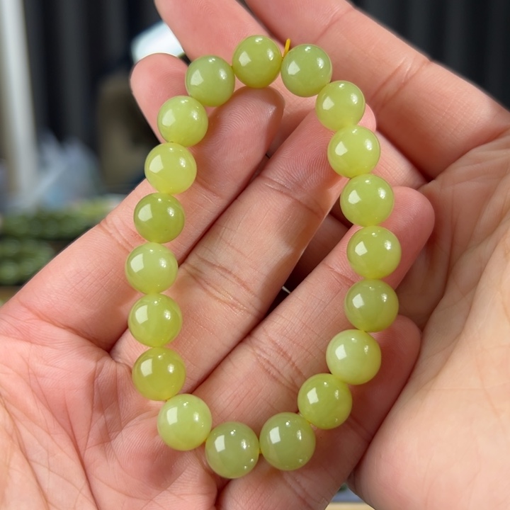 和田玉手串未镶嵌新疆若羌青黄口葡萄肉色卡10圆珠