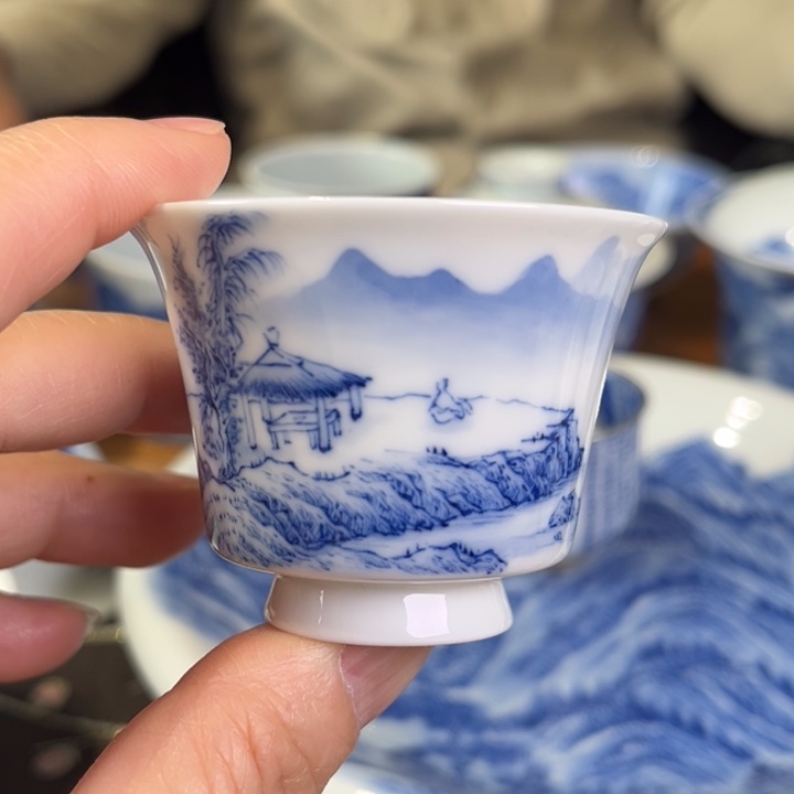 碗沈窑青花山水杯