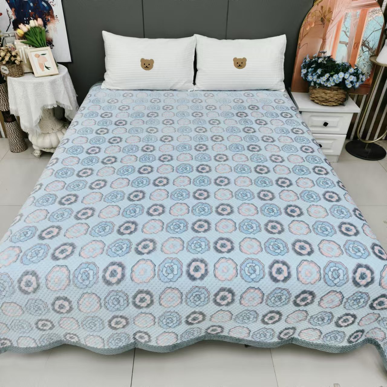 【RR荣荣】玫瑰蓝-雕花婴儿绒直角床盖【尺寸200*220】透气保暖亲肤！