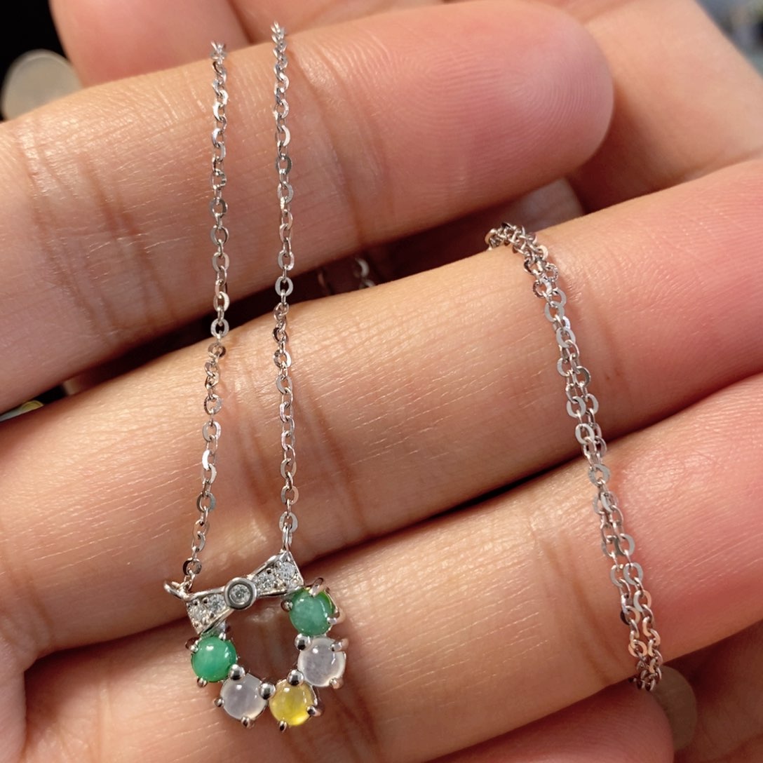 翡翠颈饰银S925镶嵌缅甸翡翠A货吊坠项链