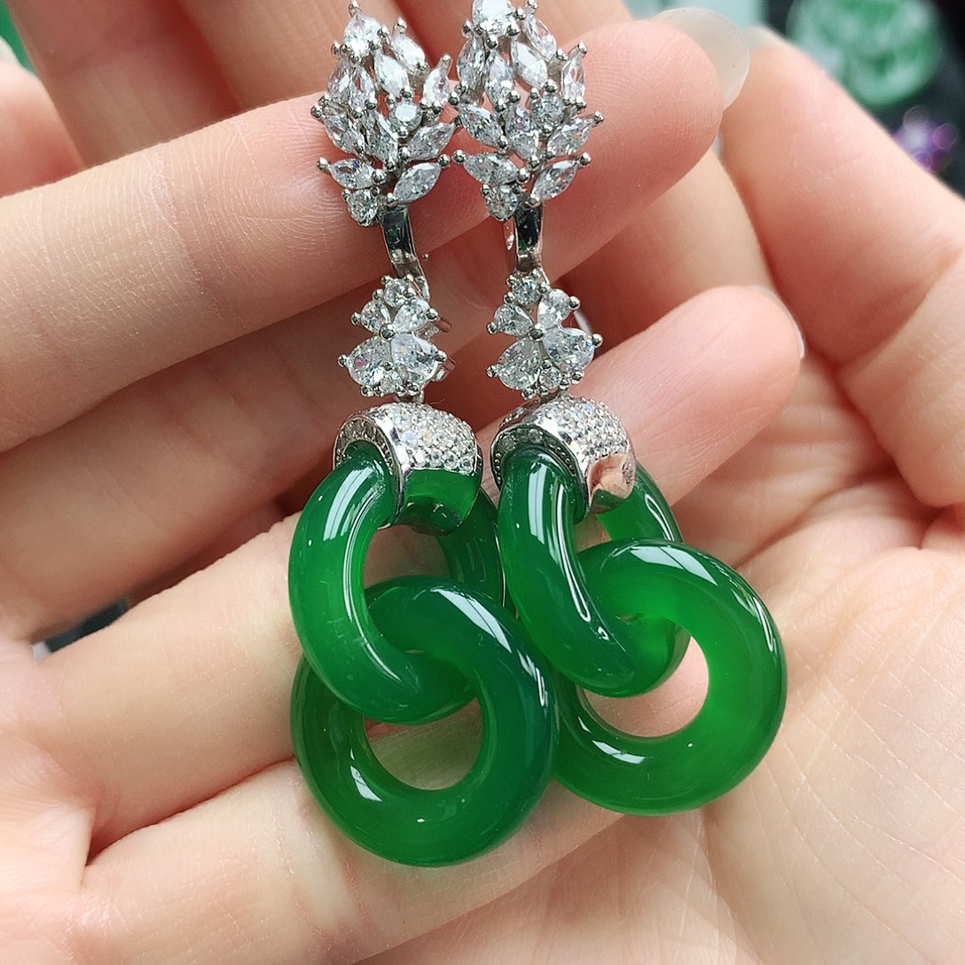 玛瑙/玉髓耳钉银S925镶嵌