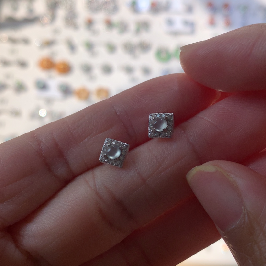 翡翠银S925镶嵌耳饰耳钉