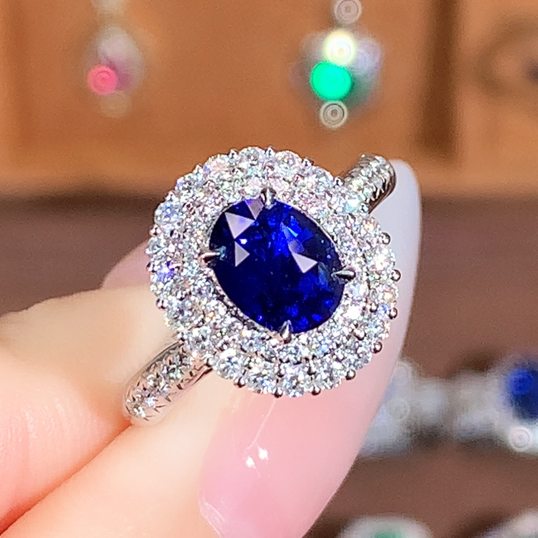 18K金镶嵌戒指蓝宝石1.58ct/天然宝石/七天无理由