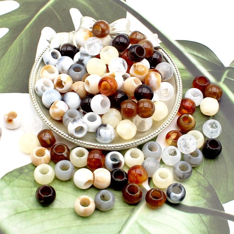 亚克力双色大孔桶珠仿玉散圆珠 DIY手机链鞋带汉服衬衫腰带装饰珠