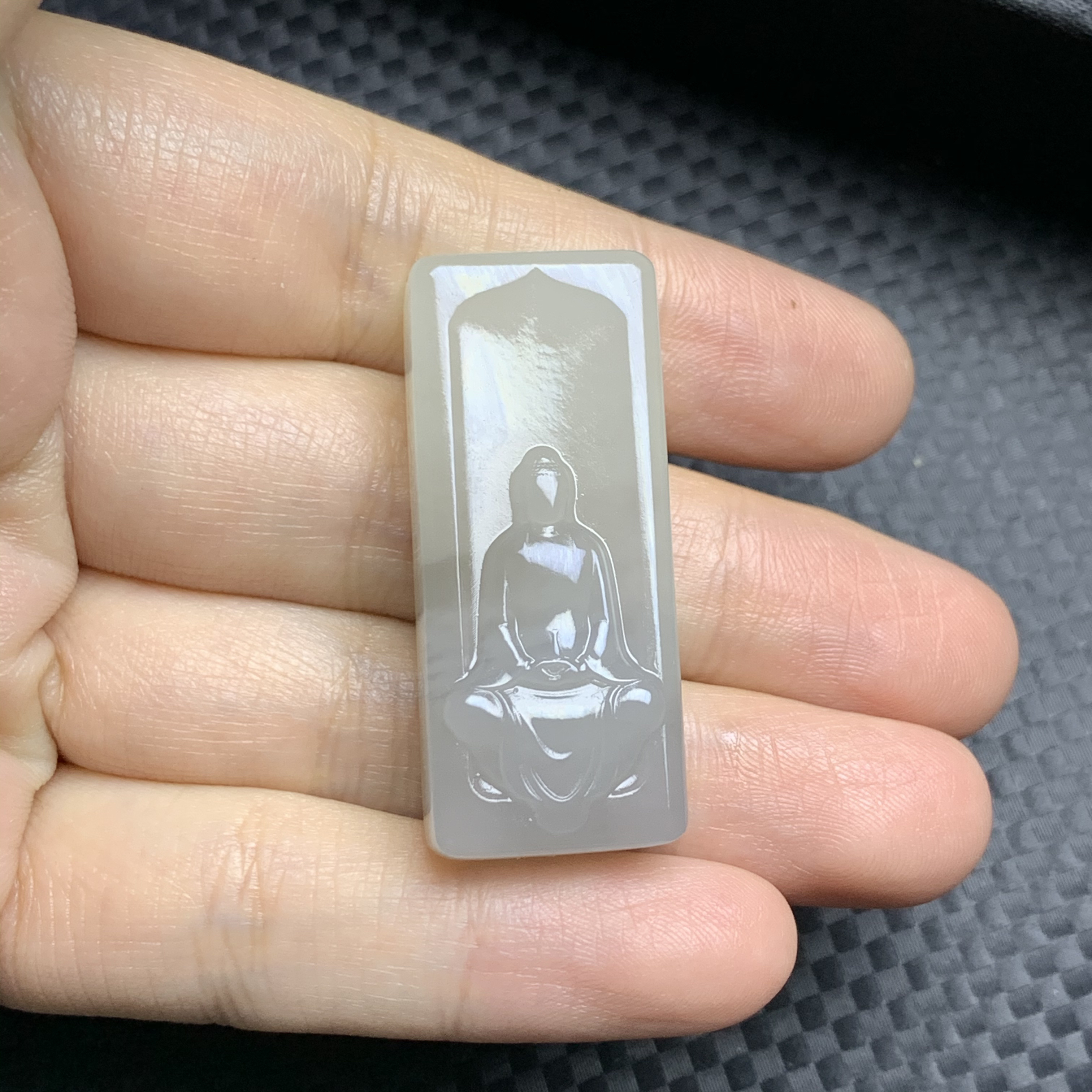 和田玉冰底烟紫无相佛吊坠