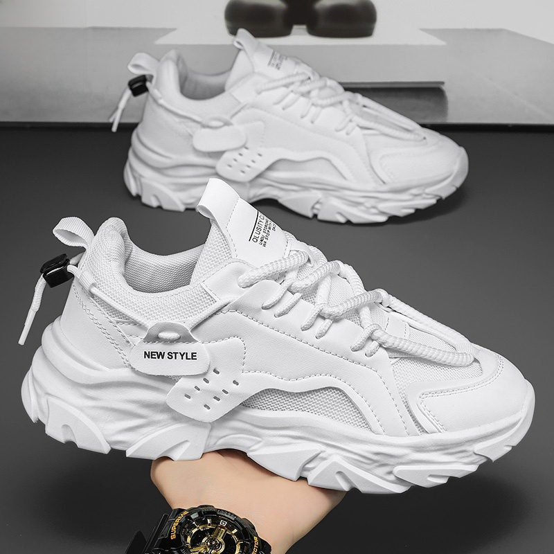 男鞋夏季透气2025新款休闲黑色时尚运动鞋厚底增高老爹鞋男