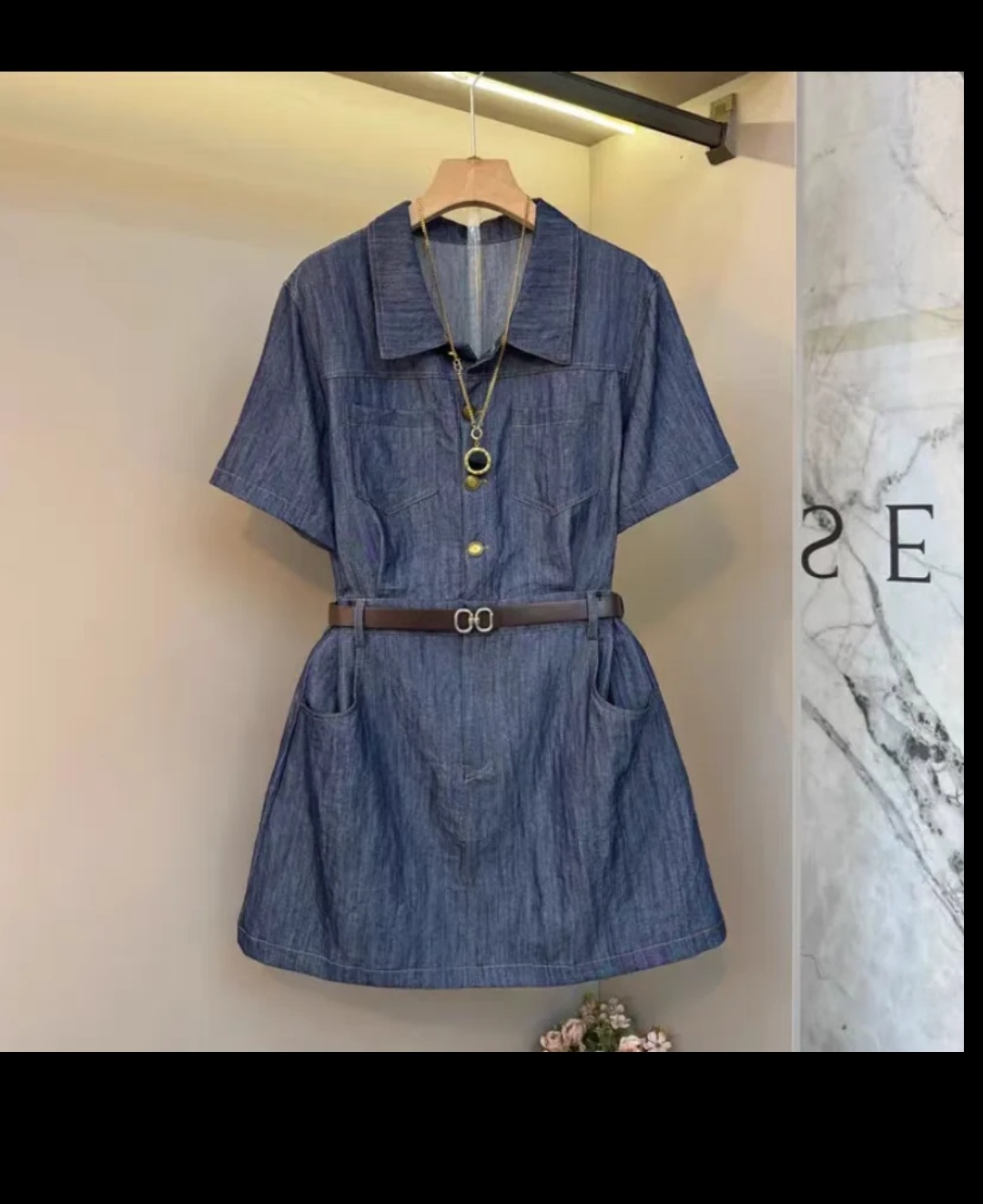 《大亭家》夏季时尚气质收腰短袖牛仔裙