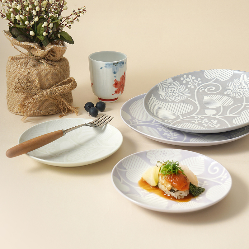 进口波佐见烧香草釉下彩复古家用餐盘日式和风餐具西餐盘