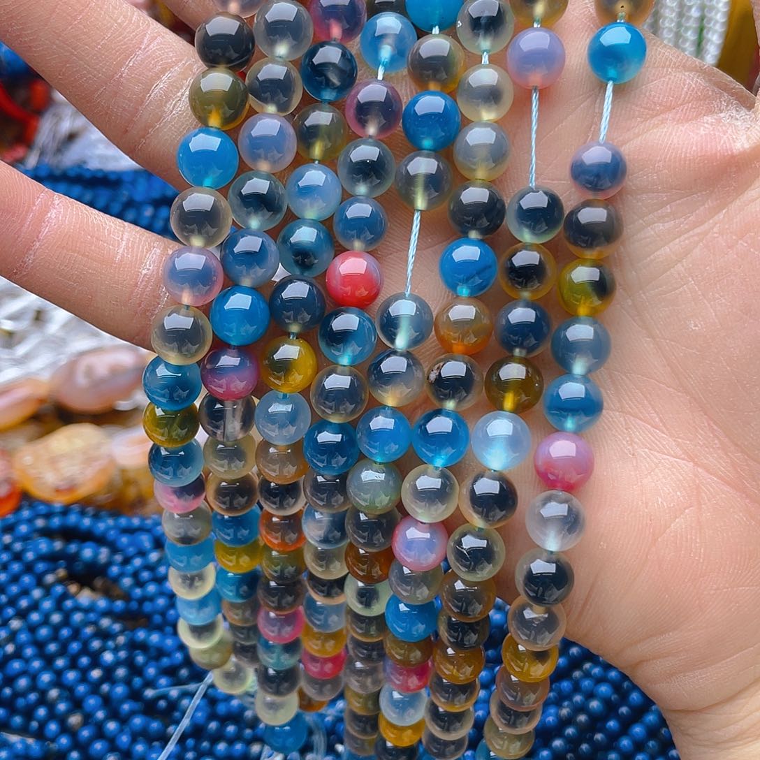 玛瑙/玉髓珠宝半成品未镶嵌彩糖心1条卡8