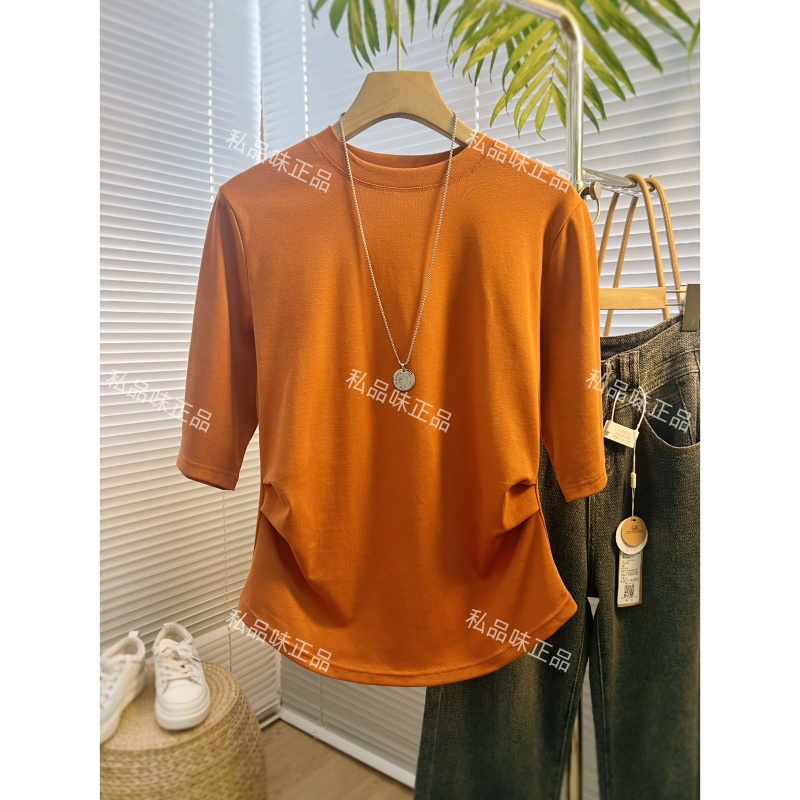 SPW私品味 2025秋季新款纯棉圆领五分袖T恤女  L81808