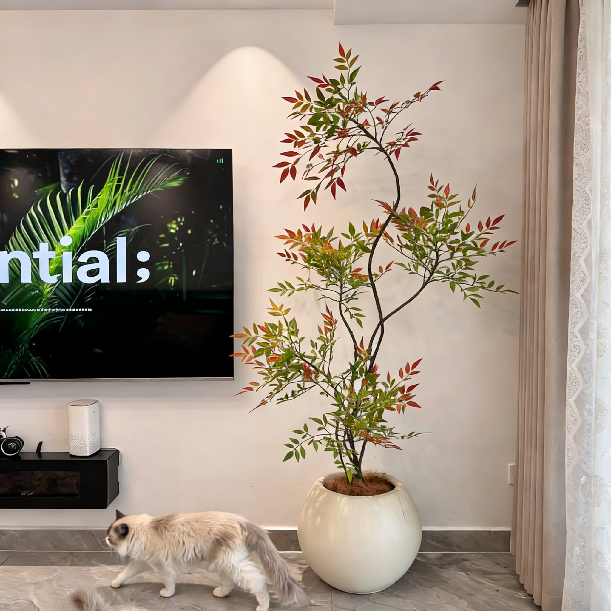 高端轻奢南天竹仿真绿植大型室内仿生植物落地摆件