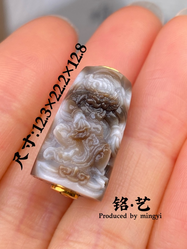 【铭艺•出品】浮生居出品18K金镶嵌精工雕刻单款风神珠改玛瑙吊坠