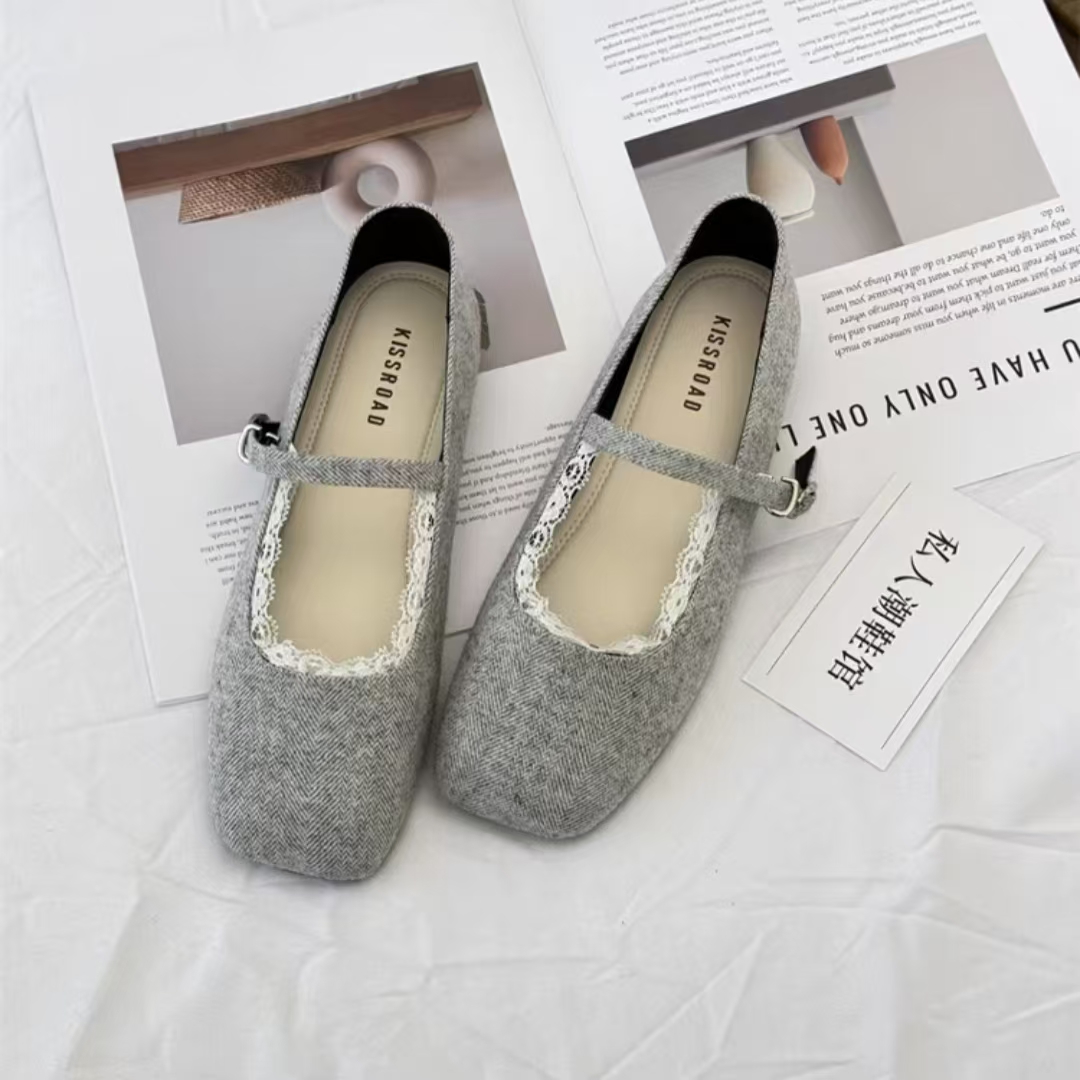 【888】515/251519-3/125-2   平底一字带玛丽珍鞋女蕾丝边单鞋