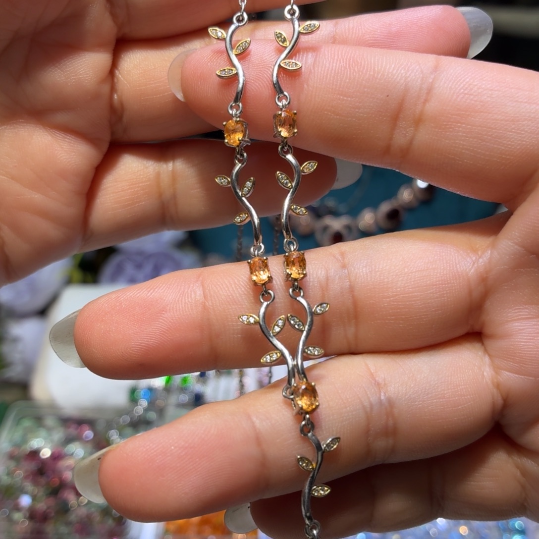 石榴石（芬达石）银S925镶嵌颈饰