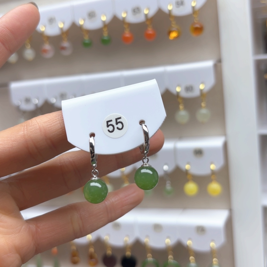 和田玉耳饰银S925镶嵌2