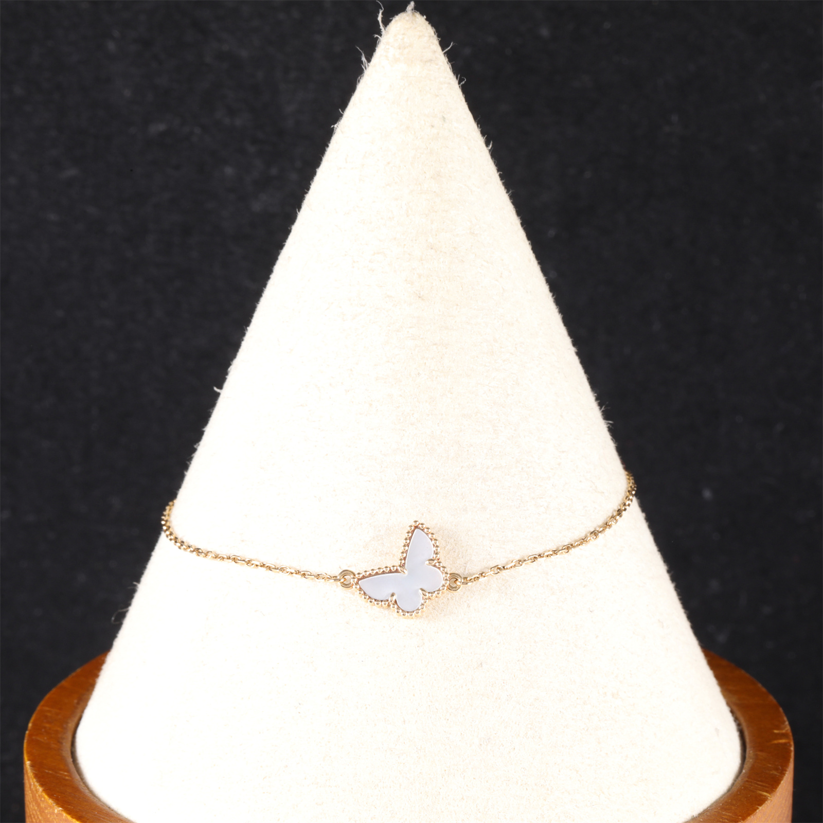 99新 梵克雅宝 小花柳 小号蝴蝶手链 18K黄金/白贝母 S-M码 