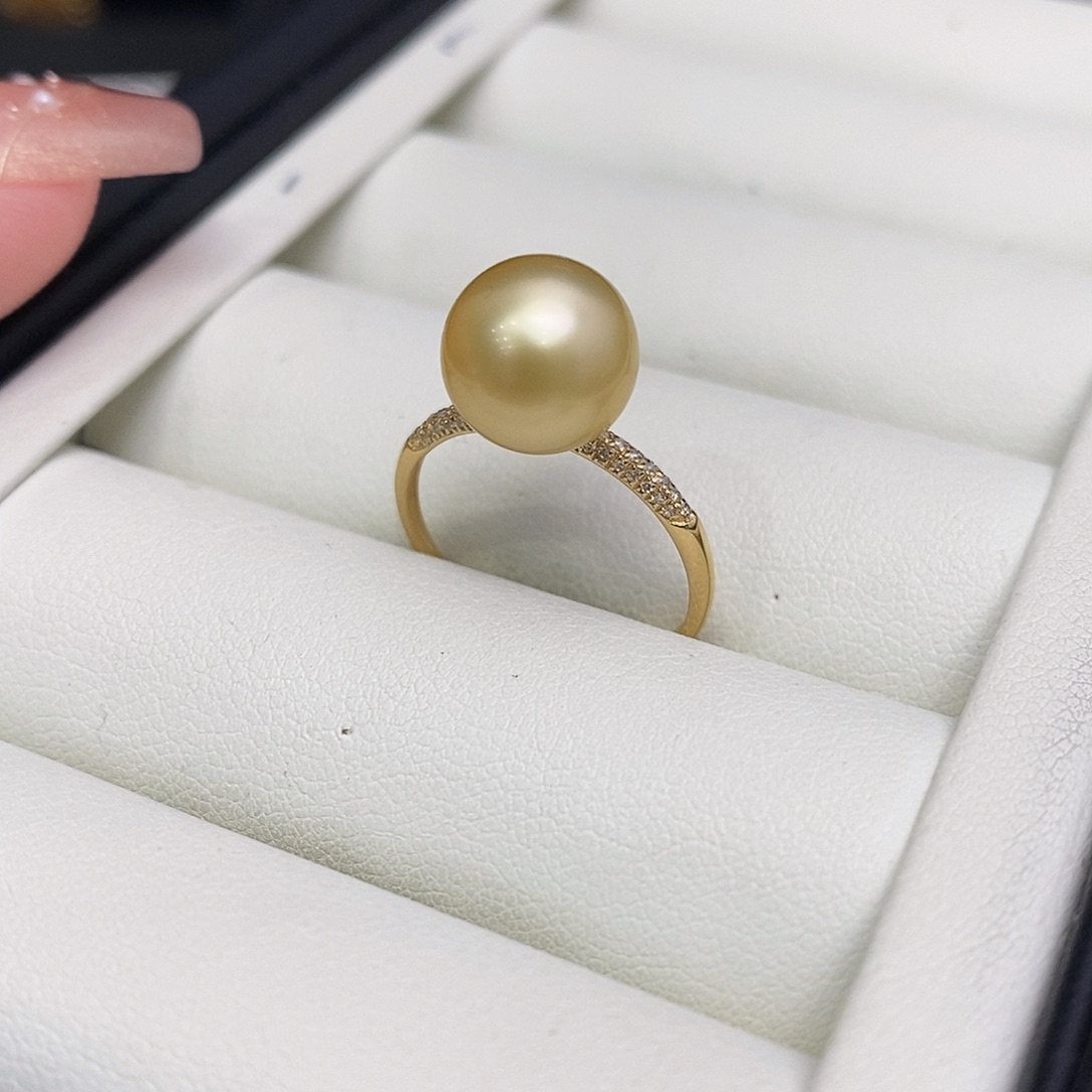 海水珍珠戒圈18K金镶嵌钻 石托9-10m m