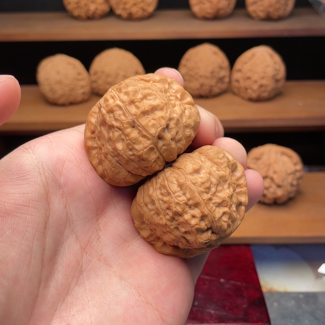 文玩核桃把件45红皮大精配圆润肉球南瓜墩