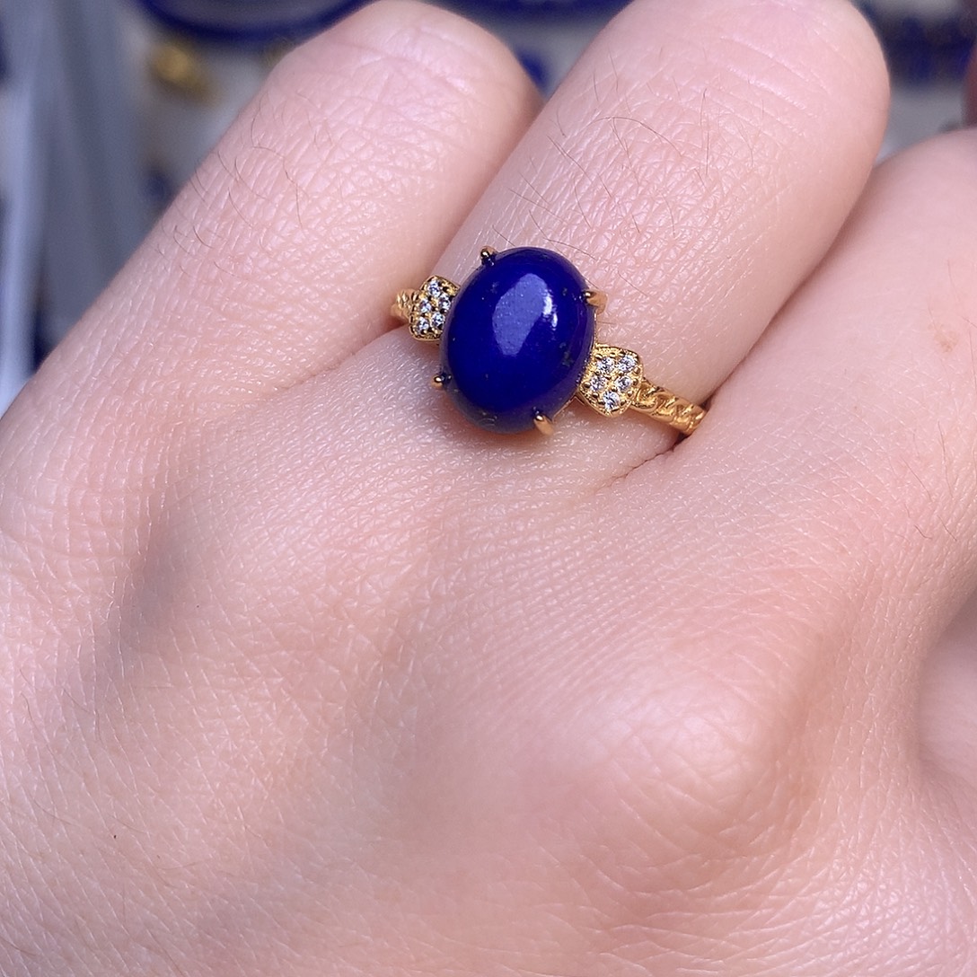 青金石银S925镶嵌戒指10/8