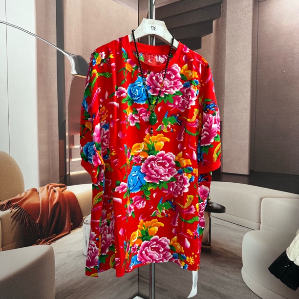 东北大花2025夏女士短袖T恤时尚休闲舒适3D数码印花短袖上衣女装