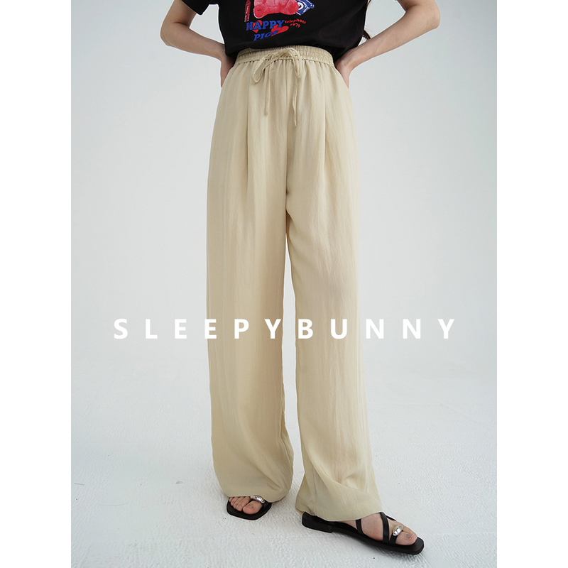 X瞌睡兔【清苍】松紧腰宽松阔腿裤女百搭显瘦拖地长裤子21357/21212